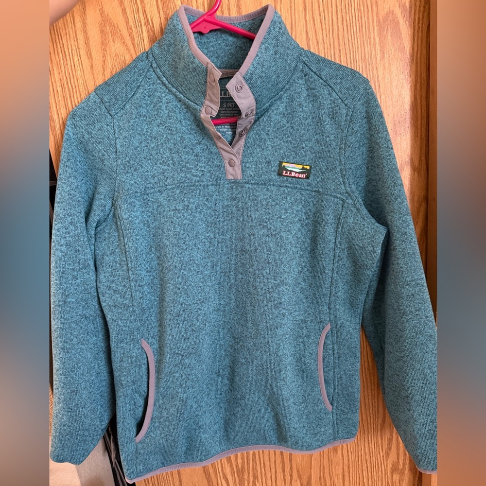 L.L. Bean Teal Heather Pullover Fleece with Gray Trim